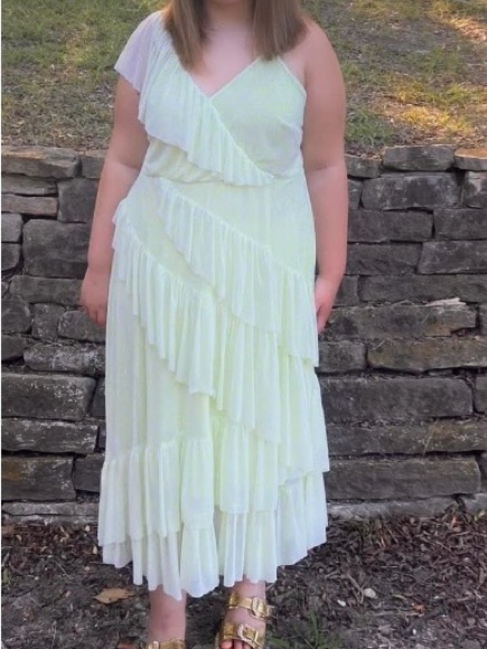 Torrid yellow neontiered ruffled midi dress size 2 or 2X